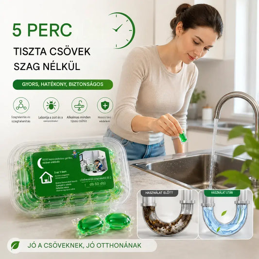 2 csomag (100 tabletta) 👍Vízben oldódó kapszulák a lefolyók szagainak megszüntetésére - tökéletes megoldás a szagok terjedésének megakadályozására a fürdőszobákban és a konyhákban.