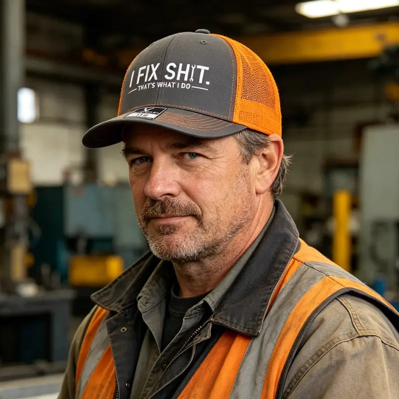 🧢 OFERTA ESPECIAL: ¡50% DE DESCUENTO EN TODAS LAS GORRAS! ✨ Gorra de camionero con bordado "I Fix Shit" – Malla transpirable, protección solar y ajustable 🛠️