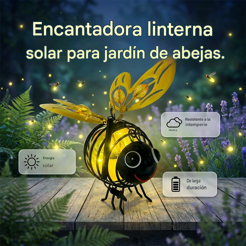🌙🍃 Lámpara solar colgante con forma de abeja: luz cálida de tono ámbar, sin parpadeos; ideal para fiestas en el jardín, acampadas o habitaciones infantiles 🌞🌜