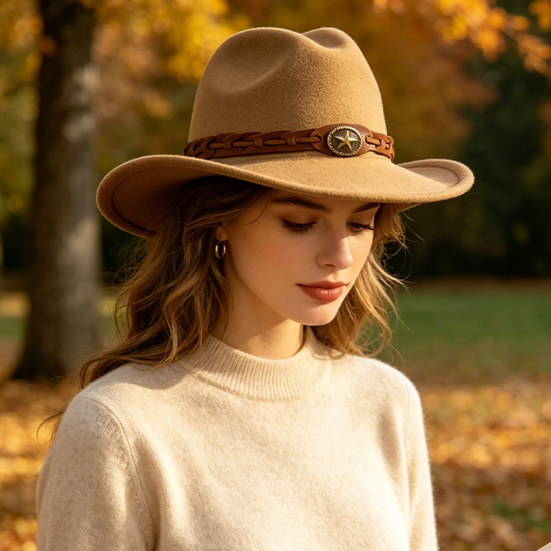 🔥【Compra 1 y llévate 1 gratis】👒✨Sombrero de fieltro al estilo vaquero occidental