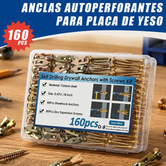 🧱🛠️ Kit de 160 tacos autorroscantes con tornillos | Anclaje de expansión para paredes y techos