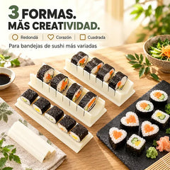 🍣 Kit de moldes para sushi y onigiri – incluye formas de corazón, cuadrado y redondo, guía de corte y accesorios 🍱