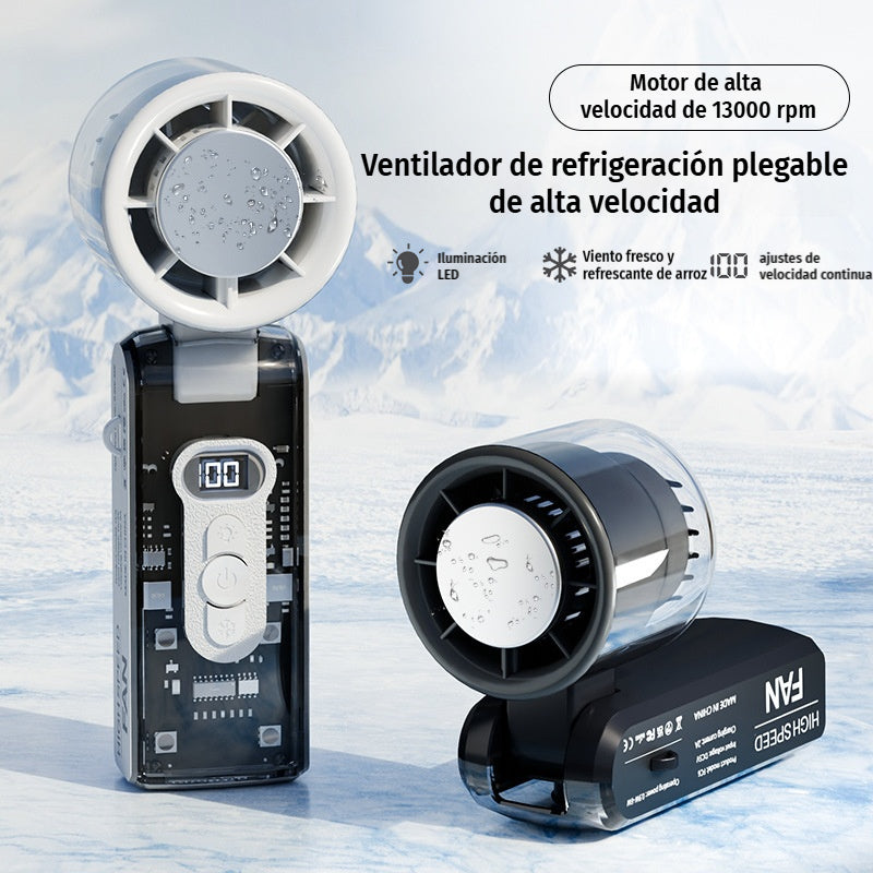 ❄️🌀 Ventilador de mano plegable 3 en 1 – control de velocidad de 100 niveles y refrigeración turbo de 13.000 RPM 🔋 Batería de 1800 mAh, linterna LED + SOS para viajes y camping 🌲🏕️