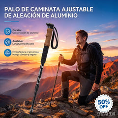 Bastón de trekking ajustable de aleación de aluminio: duradero, con absorción de impactos y ligero