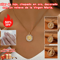 ✨Collar de lujo, collar dorado con diseño en relieve de la Virgen María