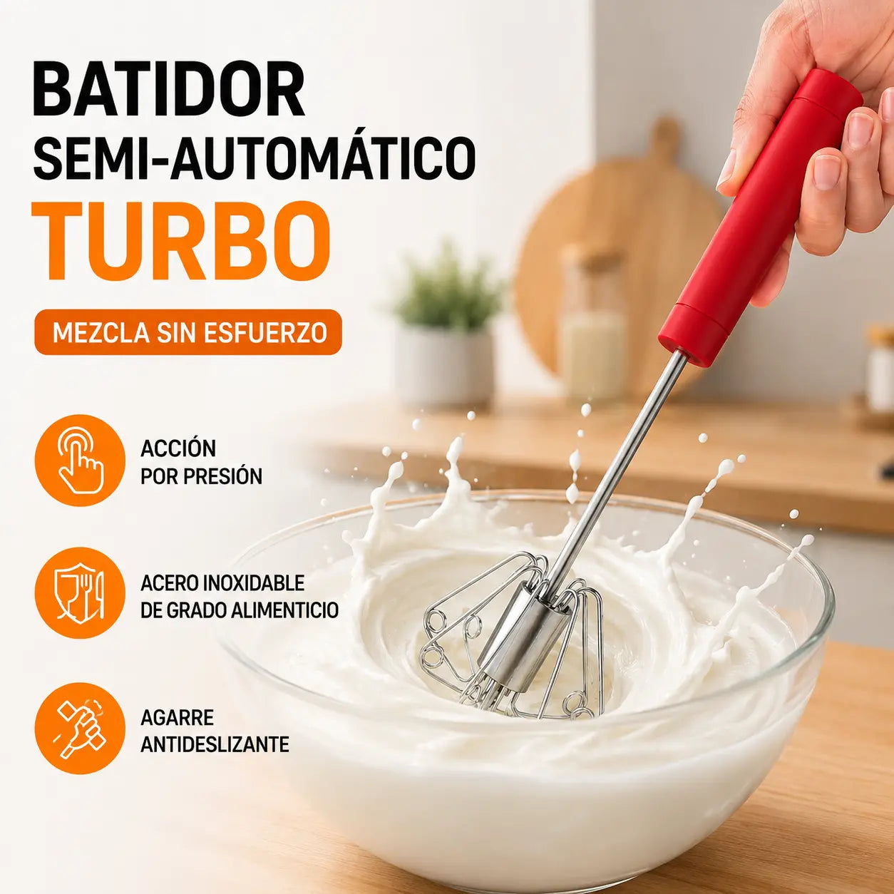 🥳（2 piezas）🥚💪 ¡50% de descuento! Batidor de huevos manual semiautomático: presiona y gira, sin electricidad. Bate huevos y nata en segundos! ✨🧁