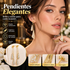 📢📢¡¡50% de descuento!! ⏰Pendientes de borla con circonita en forma de gota para mujer (diseño versátil)✨Elegantes pendientes colgantes chapados en oro