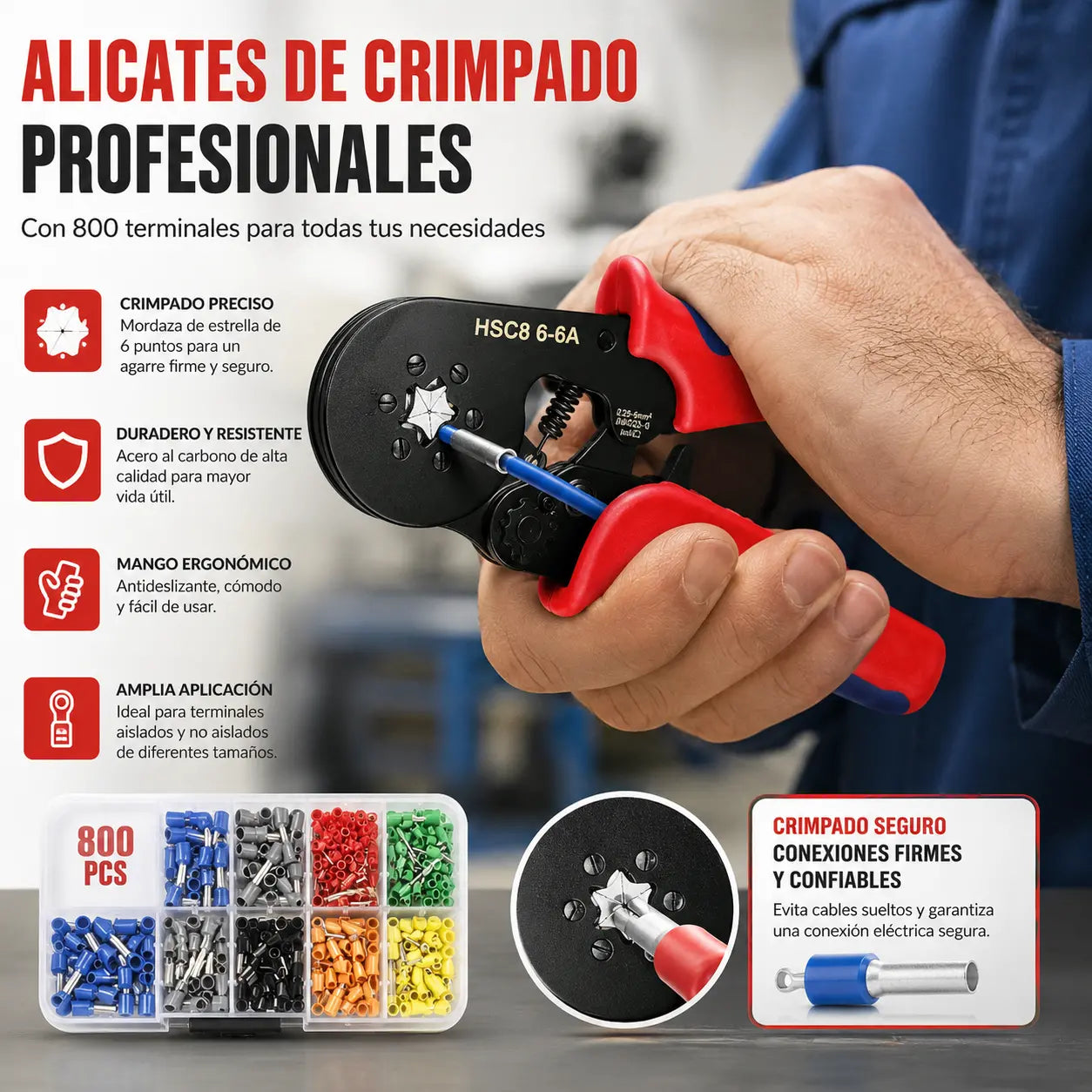 【Alicates+800pcs】Alicates para prensar extremos de tubos