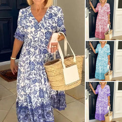 💃【S-5XL】2025 nuevo vestido largo floral elegante con cuello en V