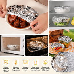 ✨【Paquete de 50 unidades】♻️🍲Tapa aislante reutilizable de papel de aluminio apta para alimentos