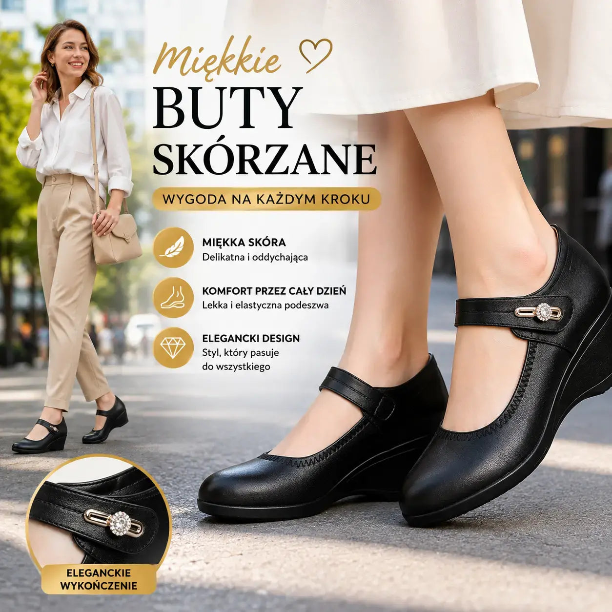 👡【Tallas 35-41】Zapatos de piel suave con suela blanda y tacón de cuña antideslizante: perfectos para madres.