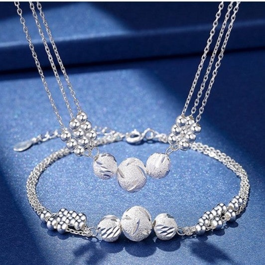 🔥Venta caliente🔥【Collar + Pulsera】✨Conjunto de joyería de collar grabado con transferencia de plata
