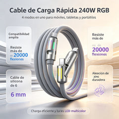 🔥 【2 unidades por 26 euros】 🔥 (2 metros de largo) Cable 4 en 1 PD 240 W – Carga rápida USB‑C, Lightning y USB‑A, aluminio y silicona, sincronización de datos ⚡📱
