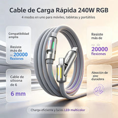 🔥 (2 metros de largo) Cable 4 en 1 PD 240 W – Carga rápida USB‑C, Lightning y USB‑A, aluminio y silicona, sincronización de datos ⚡📱