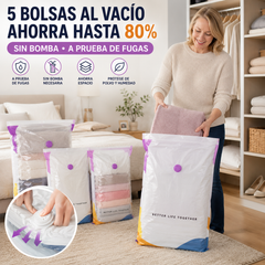 🧳【Juego de 5 piezas】💨 Bolsa de almacenamiento al vacío grande y compresible: no requiere bomba, es a prueba de fugas e ideal para ahorrar espacio en maletas y en casa ✈️