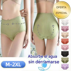 🔥Compra 4 y llévate 4 gratis (8 artículos) 【M-2XL】Bragas impermeables antibacterianas de cintura alta para mujer de talla grande