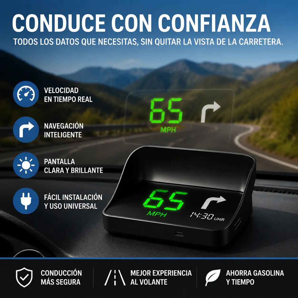 【Navegación GPS Swiss Military con alerta para evitar multas】Nuevo velocímetro y tacómetro GPS con pantalla HUD