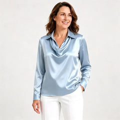 🔥【S-3XL】【40-100 kg】✨Camisa de solapa estampada de color sólido para mujer