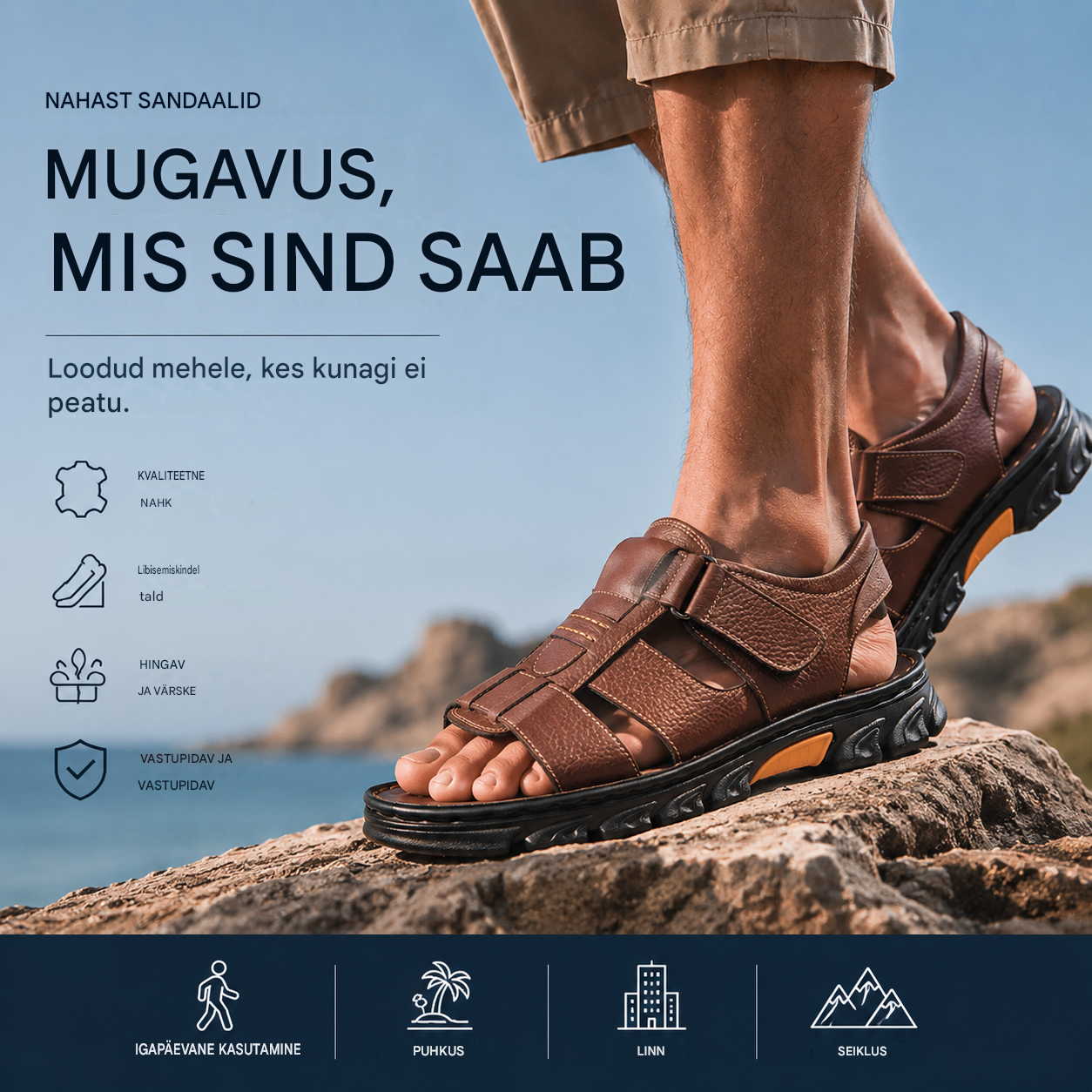 🔥👟 (50% SOODUSTUST)【Suurus 38 ~ 44】 Käsitsi valmistatud pehmest nahast libisemiskindlad rannasandaalid meestele