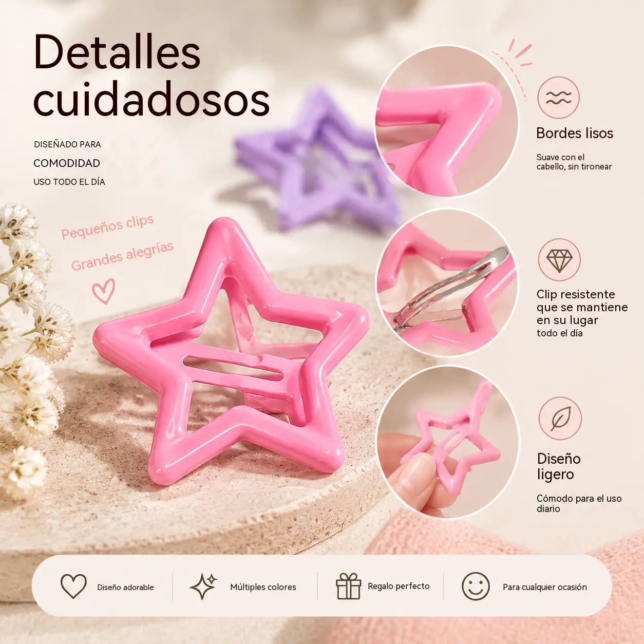 ✨🌸【50 piezas】Pinzas para el pelo con estrellas coloridas: adorables accesorios en tonos pastel para mujeres y niñas