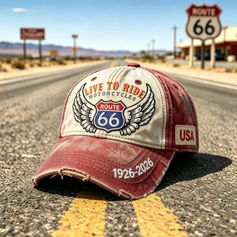 🧢🌟 Podesiva retro Route 66 bejzbolska kapa savršen je izbor za ljubitelje biciklizma.