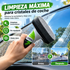 🚗 Limpiador de película de aceite para cristales de coche – Diseño todo en uno con cabezal de cepillo integrado