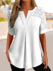 😍【40-100 kg】 2025 Primavera y verano Nueva camiseta de encaje de manga corta para mujer