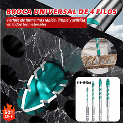 🔥【6+8+10+12mm】【10  piezas】Broca universal 4 filos: abre agujeros más rápidos, limpios y sin esfuerzo en todos los materiales.