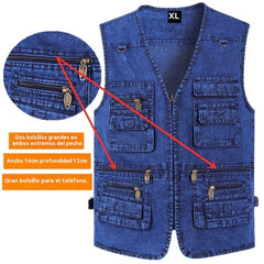 ✨【XL-7XL】2026 Chaleco vaquero multibolsillos para hombr