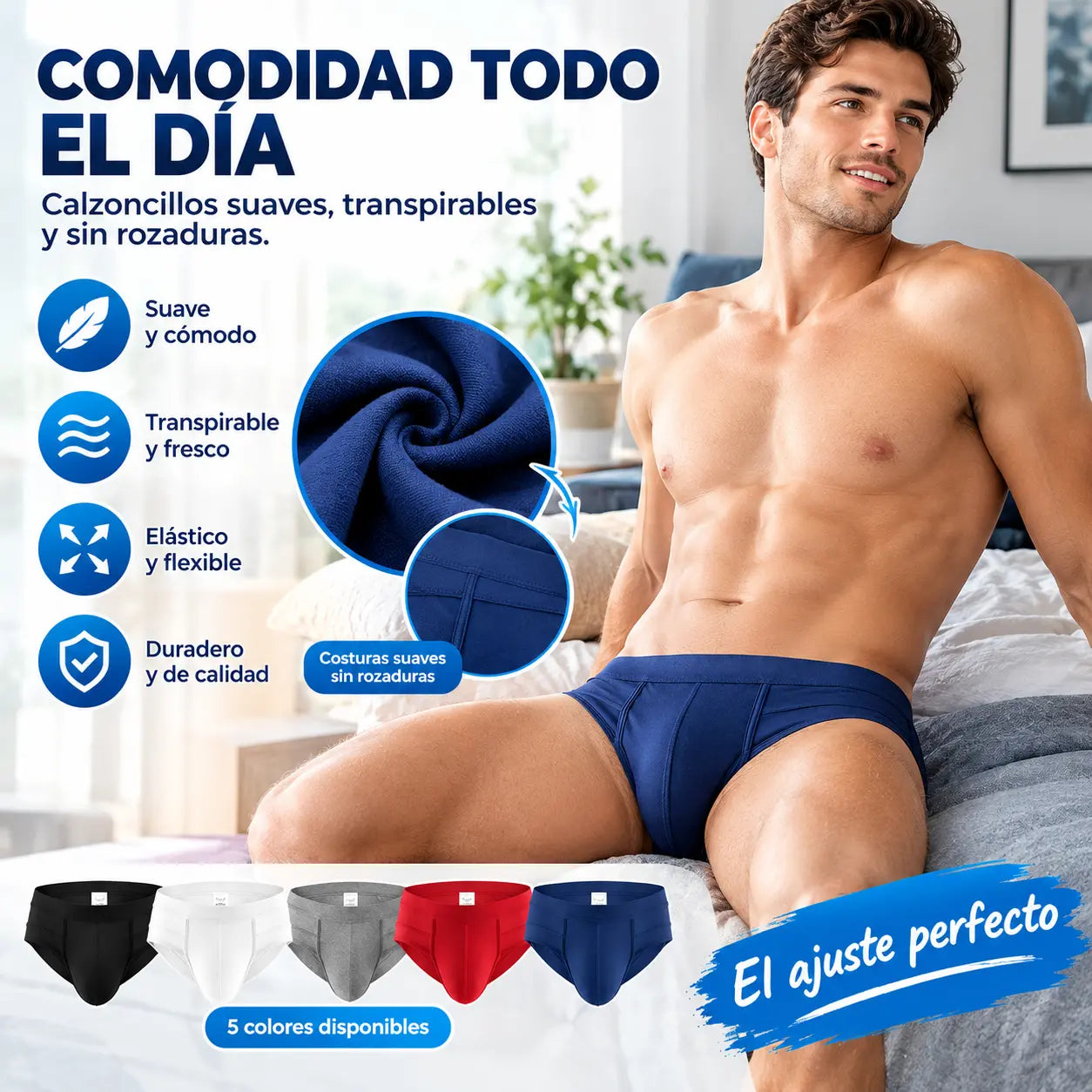 【Juego de 5 piezas 】【M-4XL】Calzoncillos cómodos de algodón puro para hombre, tallas grandes---40-100kg