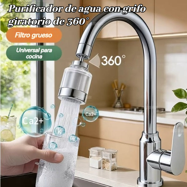 🔥💦 【Compra 1, Llévate 1 Gratis】Purificador de agua para grifo giratorio 360° (Conector de acero inoxidable)