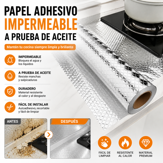 【40cm*10m】🛡️ Lámina Adhesiva de Aluminio Removible – Antigrasa, Resistente al Calor y Fácil de Limpiar