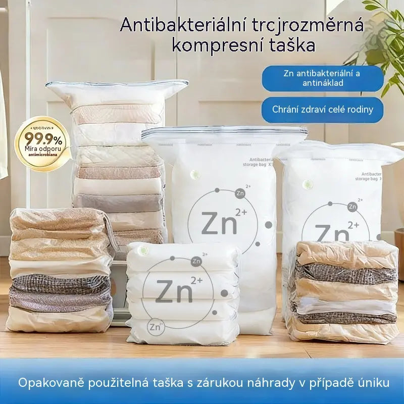 🧳【Sada 5 kusů】💨 Velký, stlačitelný vakuový úložný sáček: není potřeba pumpička, nepropustný a ideální pro úsporu místa v kufrech i doma ✈️