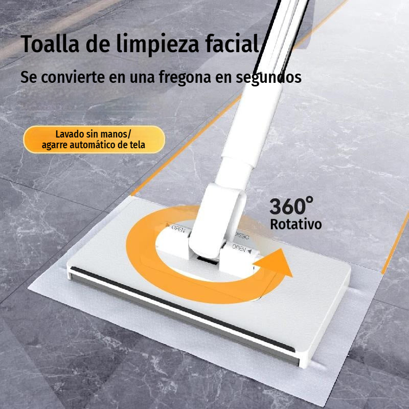 【1 mopa + 5 paños de repuesto】💦Trapeador multifuncional con clip de tela, nuevo trapeador doméstico que no requiere lavado