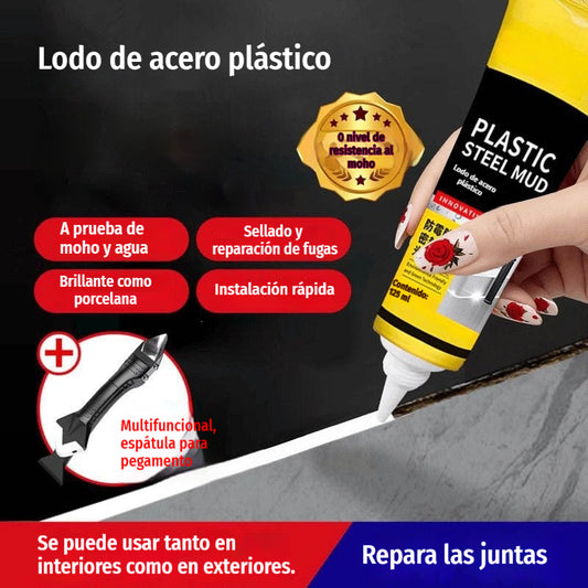🛁 Sellador impermeable de cerámica blanca antimoho, relleno de juntas de barro de plástico y acero para sellado de bordes de fregaderos de cocina, baño e inodoro.