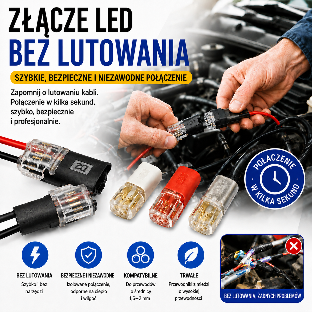 🥳 50% zniżki! ⏰ 【1000 sztuk w magazynie】Złącze kablowe bez zdejmowania izolacji, z blokadą klamrową, bezpiecznym zamknięciem i powłoką antypoślizgową ⚡️