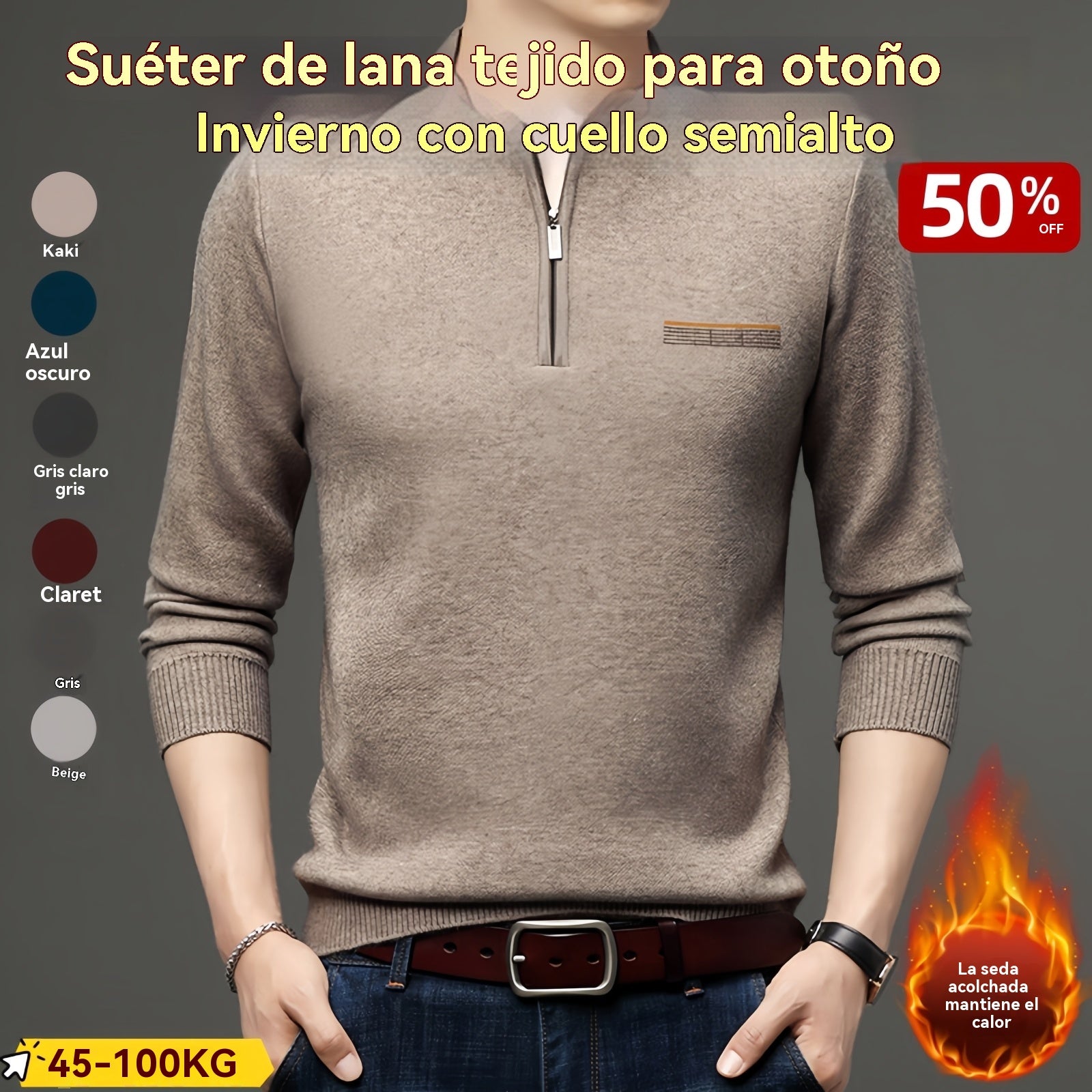 🔥【Especiales de otoño】🌟Cárdigan de punto con cuello alto, para otoño e invierno✅【45-95 kg】