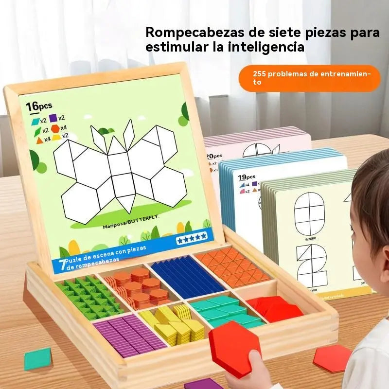 🔥【150 piezas】👶🧩Juguete de rompecabezas tangram de madera magnético, entrenamiento cerebral y juguete educativo para niños, estimula el pensamiento