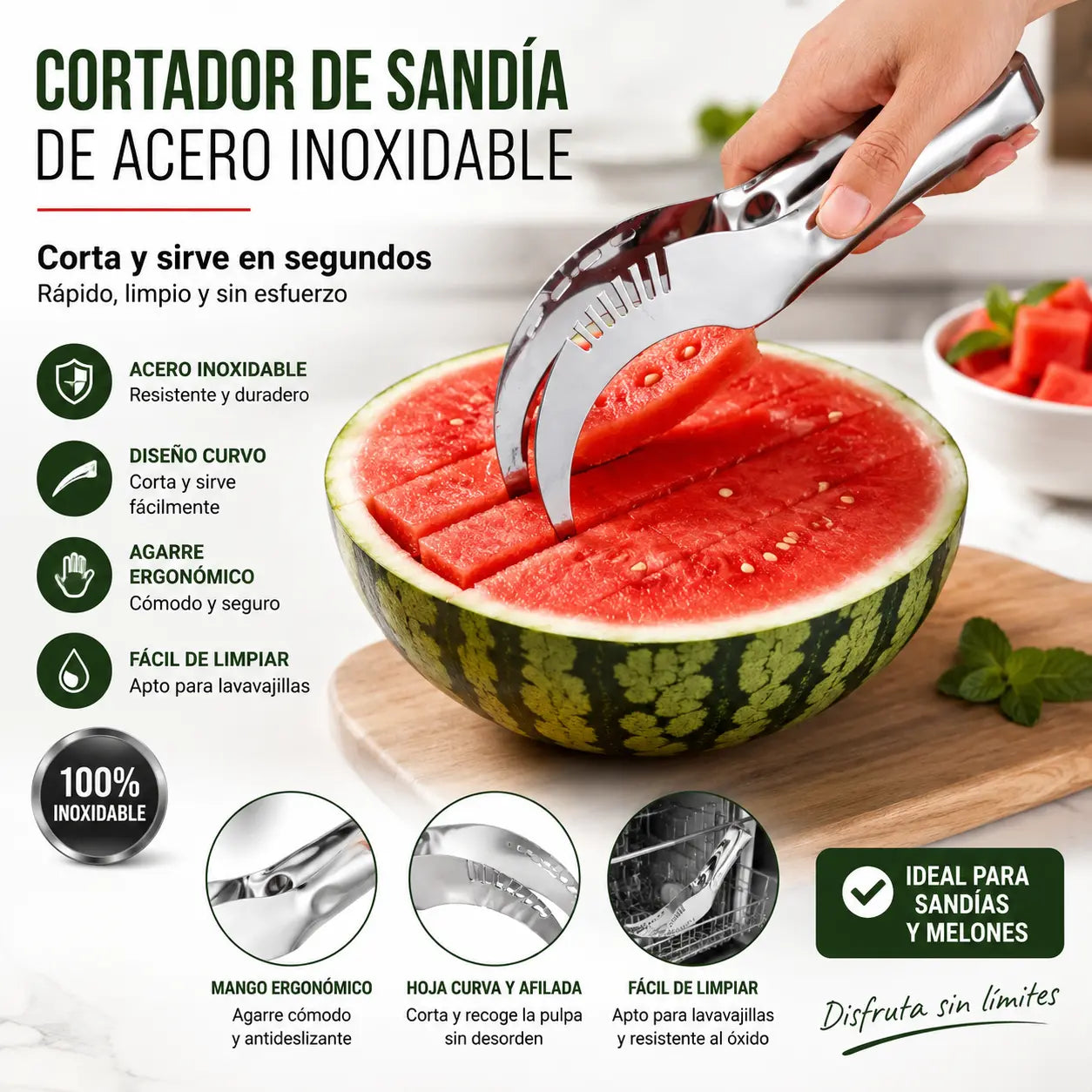 【2 piezas】Cuchillo de sandía con molino de viento de acero inoxidable, accesorios de cocina
