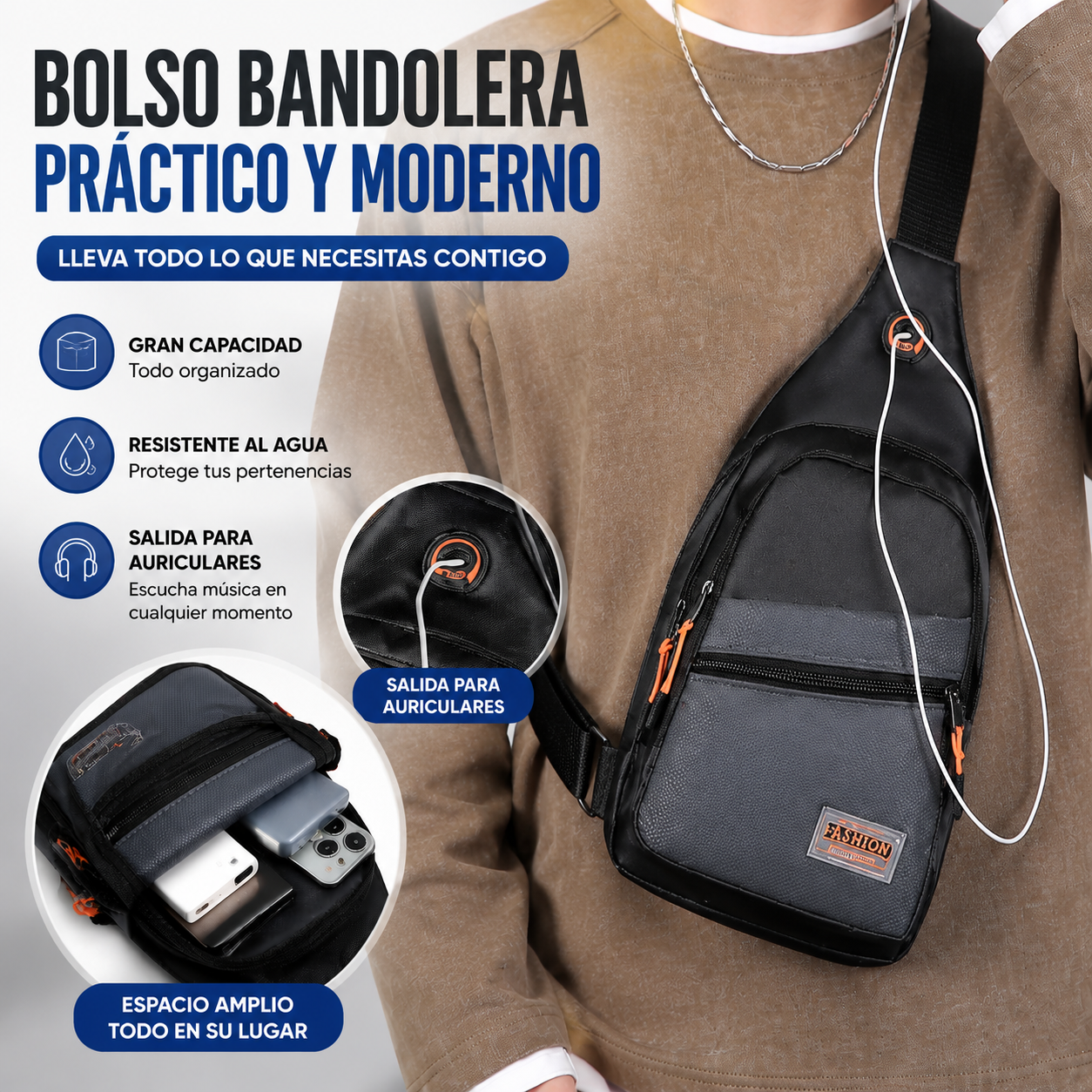 ☔️ ¿Lluvia? ¡Sin problema! ✨ Bolso bandolera impermeable con múltiples bolsillos. 🎒