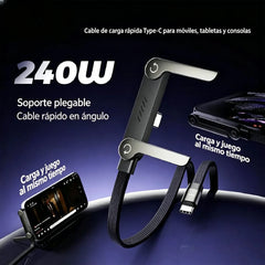 🔥【2 piezas 26 euros】⚡Cable de carga rápida 2 en 1 de 240 W y 1,5 m con soporte ajustable para teléfono🔋