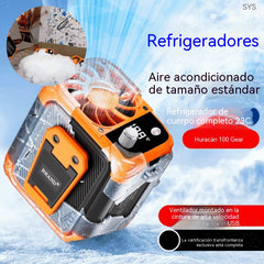 🔥【Enfriamiento rápido】Nuevo ventilador multifuncional de alta velocidad para exteriores, montado en la cintura, con linterna y carga USB.