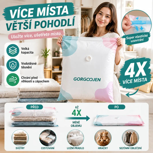 🧳 5 kusy 590Kč 💨 Velký, stlačitelný vakuový úložný sáček: není potřeba pumpička, nepropustný a ideální pro úsporu místa v kufrech i doma ✈️