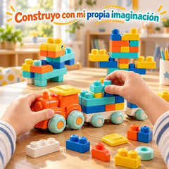 🎨🚂 Set de Bloques de Construcción Tipo Tren, Juguete DIY de Goma Blanda para Niños, Fomenta la Creatividad y la Motricidad Fina 🧩🌟
