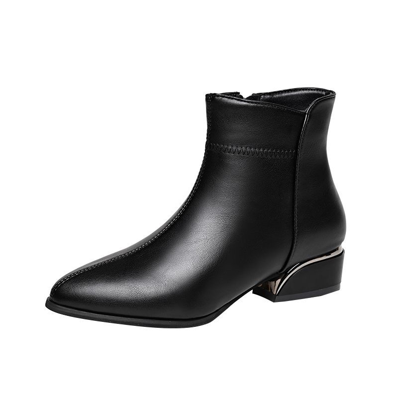 🔥【30% de descuento último día】Botas de cuero con cremallera lateral y tacón medio de nuevo estilo 2025