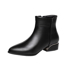 🔥【30% de descuento último día】Botas de cuero con cremallera lateral y tacón medio de nuevo estilo 2025