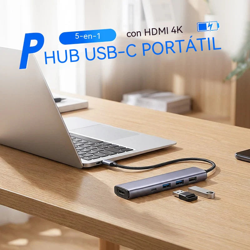 🔌✨ Hub USB-C portátil 5 en 1 con salida HDMI 4K 🎥💻