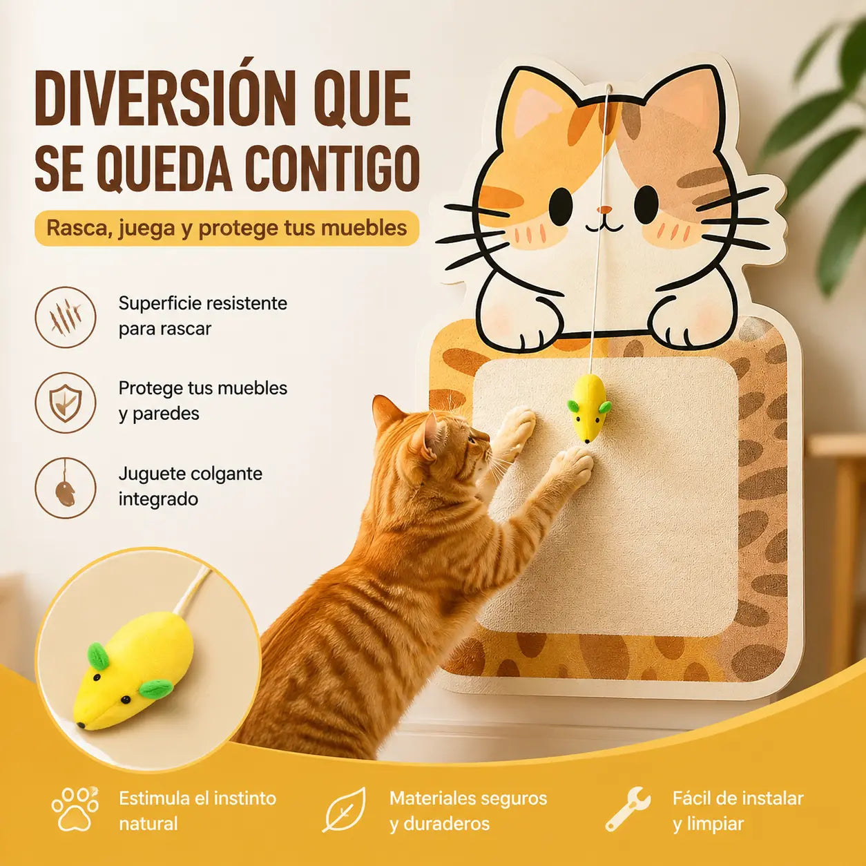 🏆【Producto más vendido】Rascador de pared para gatos, no requiere instalación, deja que tu gato libere sus emociones libremente.