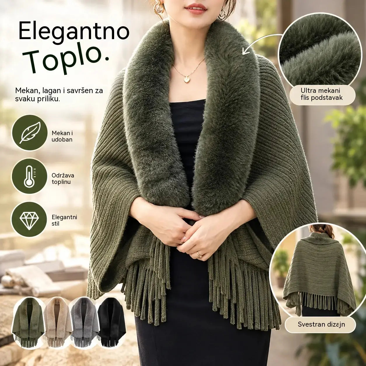 ❄️Elegantni i topli pleteni šal s plišanim ovratnikom, savršen za svaku prigodu i stvara sofisticiran izgled.