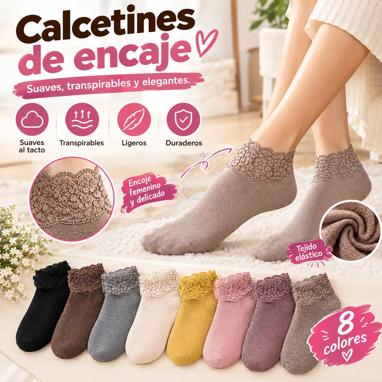 🧦【8 pares】Calcetines deportivos casuales con cordones con propiedades antiolor y absorbentes del sudor.